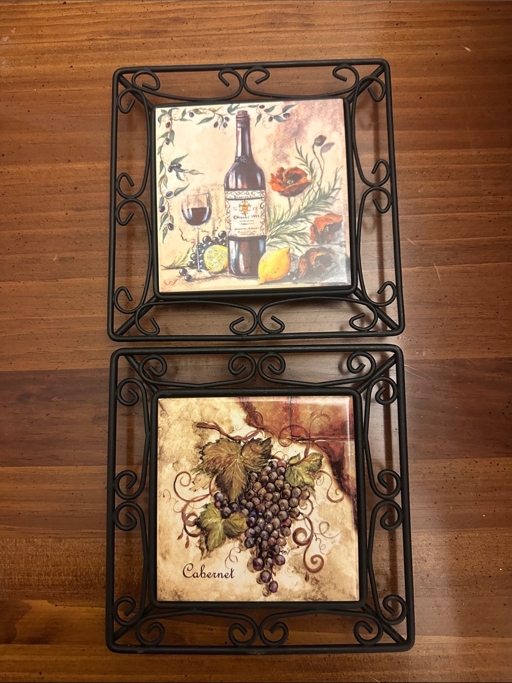 Wine-Themed Decorative Ceramic Tile Coasters/ Wall Plaques - Set of 2